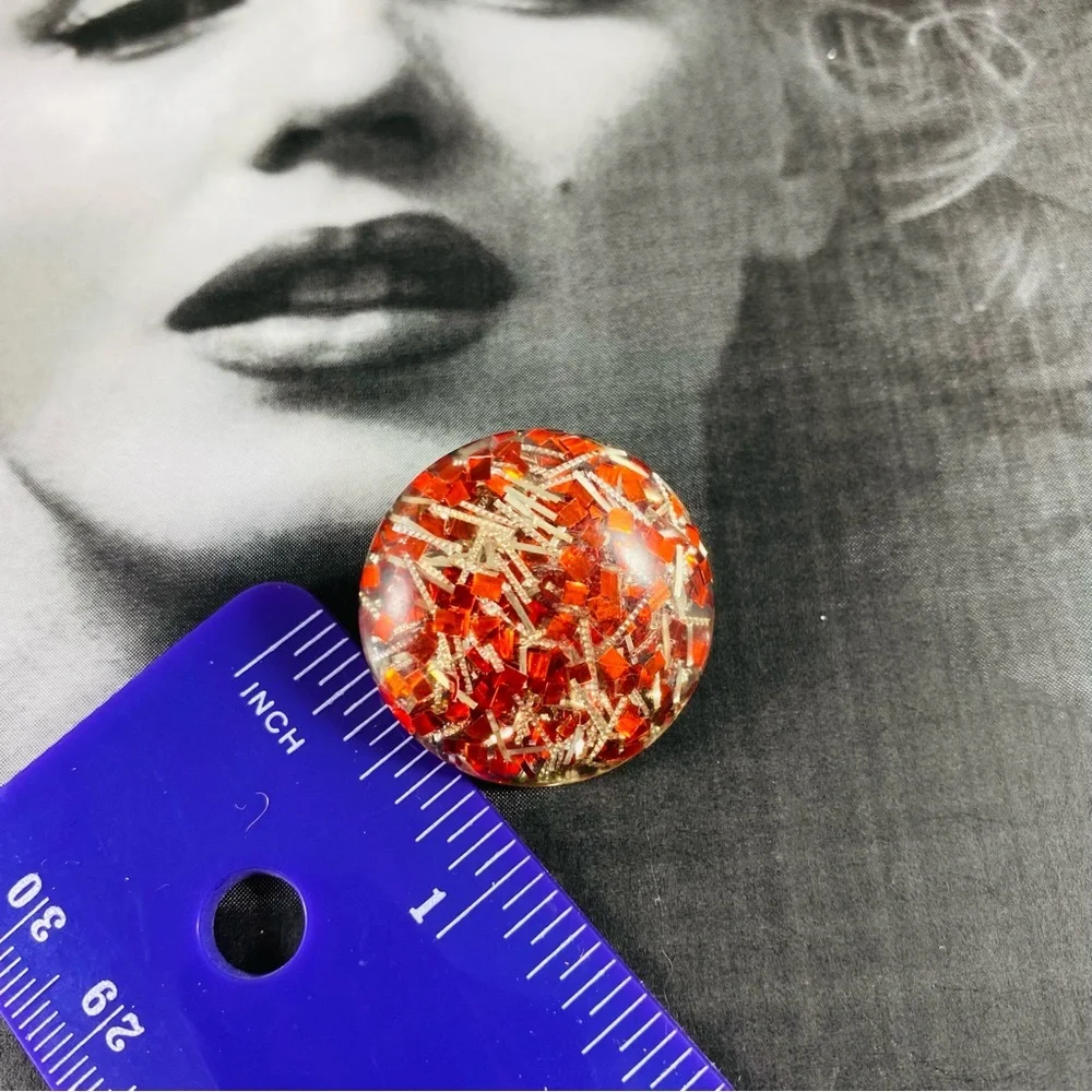 Vintage 50s 60s red and silver confetti lucite button clip on earrings